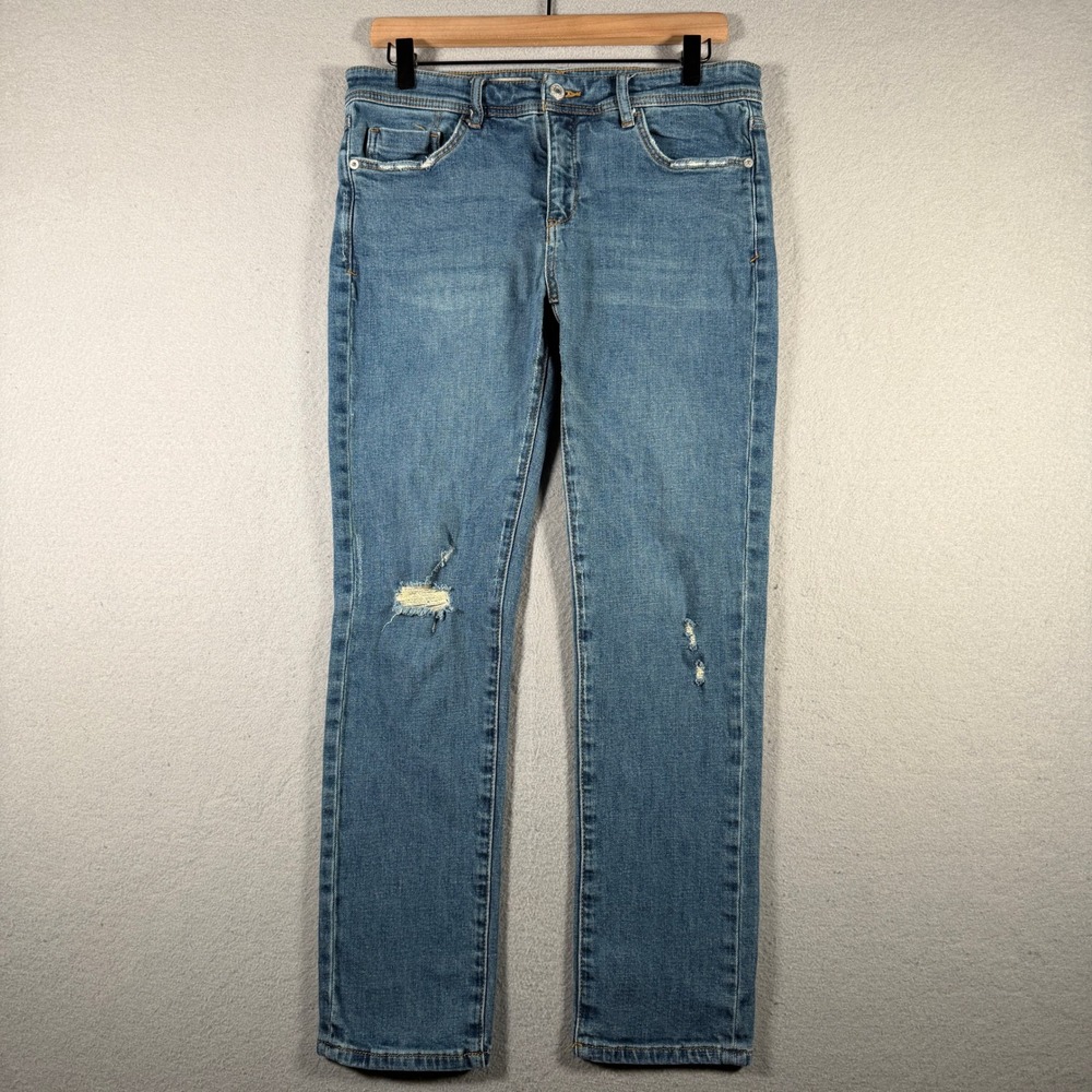 Pilcro and the Letterpress Slim Boyfriend Jeans Blue Distressed Size 28